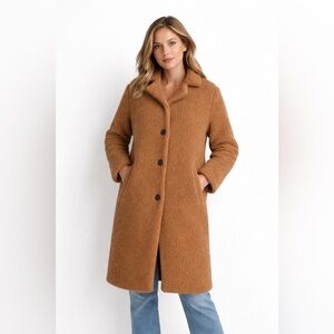 Cozy Camel Teddy Long Coat | Button Front Fully Lined Coat Size M Unbranded